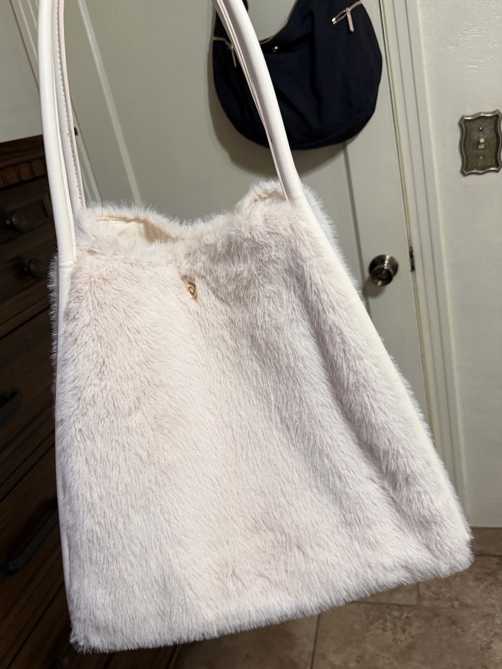 Victoria's Secret Ivory Faux Fur Tote